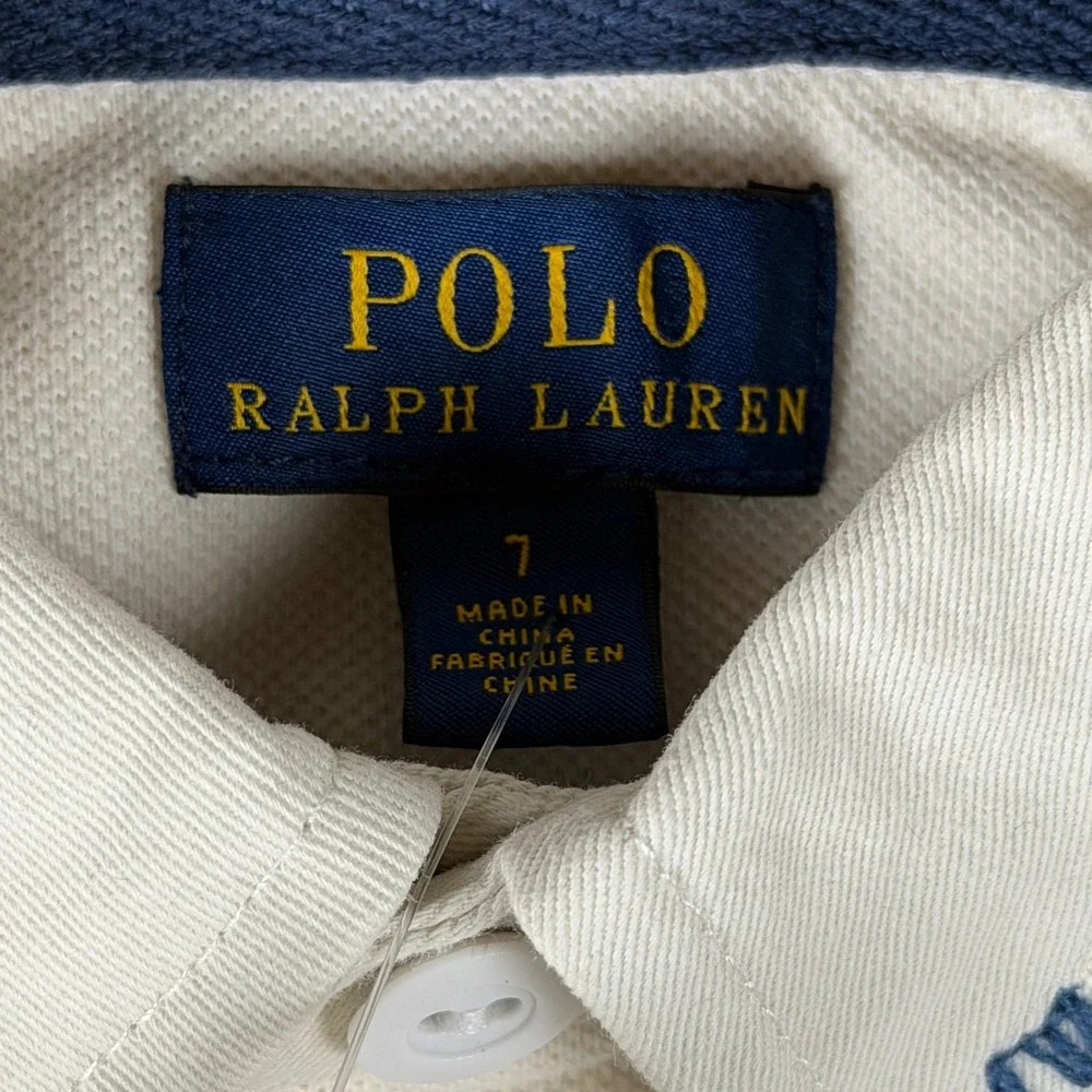 Polo Ralph Lauren Boys Size 7 White Piece Dyed Mesh Novel Rug Polo Shirt NWT